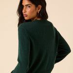 Women's Cardigan - Dark Green Wool Blend Crochet Trim Elodie - product view 5