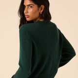 Women's Cardigan - Dark Green Wool Blend Crochet Trim Elodie - product view 5