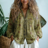 Women's Shirt - Vintage Leaf Print - Brianna - product view 3