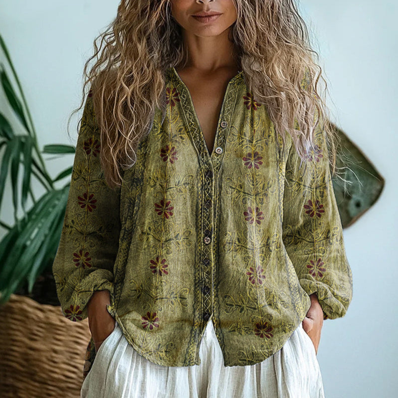 Women's Shirt - Vintage Leaf Print - Brianna - product view 3
