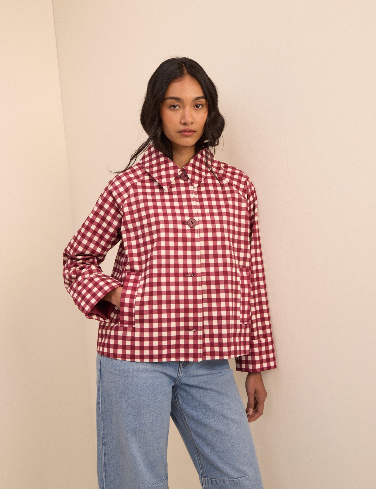 Women's Jacket - Red Gingham Oyanti Swing - product view 2