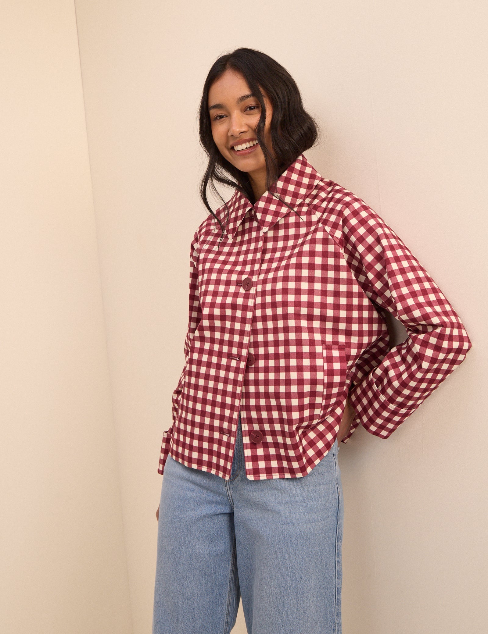 Women's Jacket - Red Gingham Oyanti Swing - product view 7