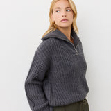 Women's Jumper - Charcoal Half Zip Funnel Neck - Wilma - product view 1