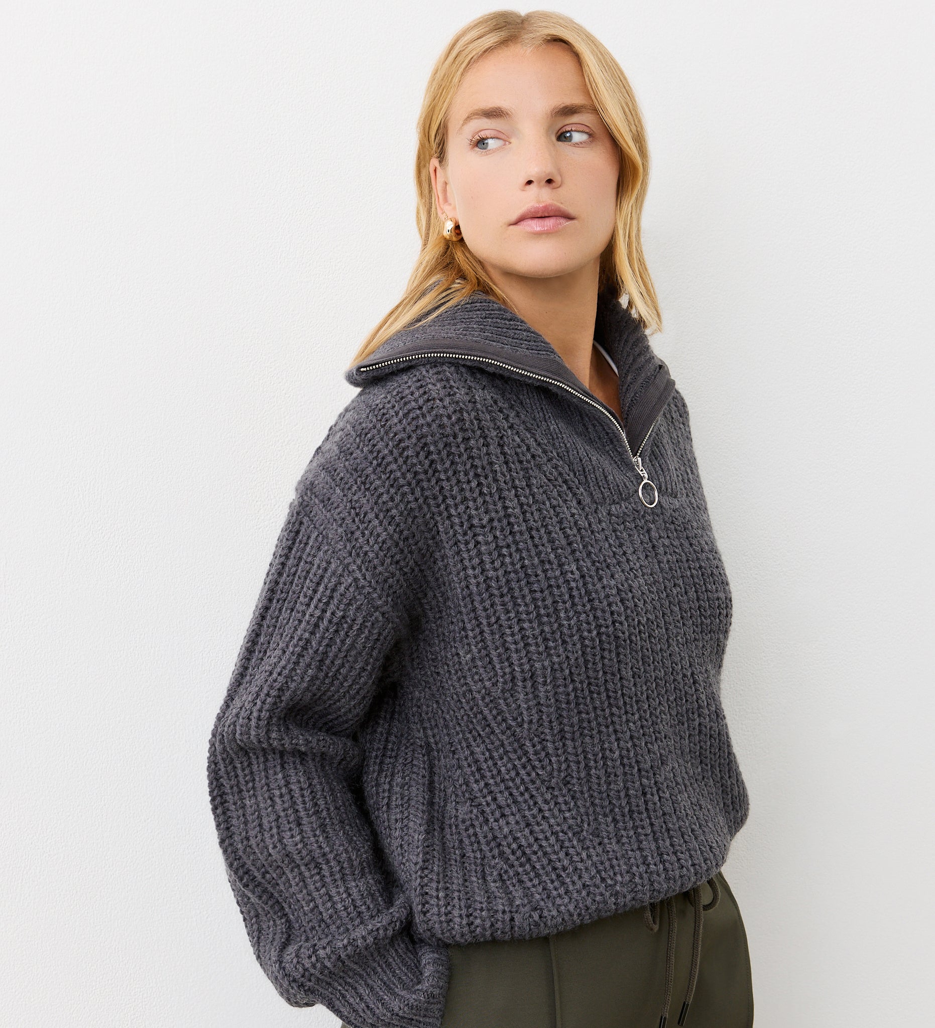 Women's Jumper - Charcoal Half Zip Funnel Neck - Wilma - product view 1