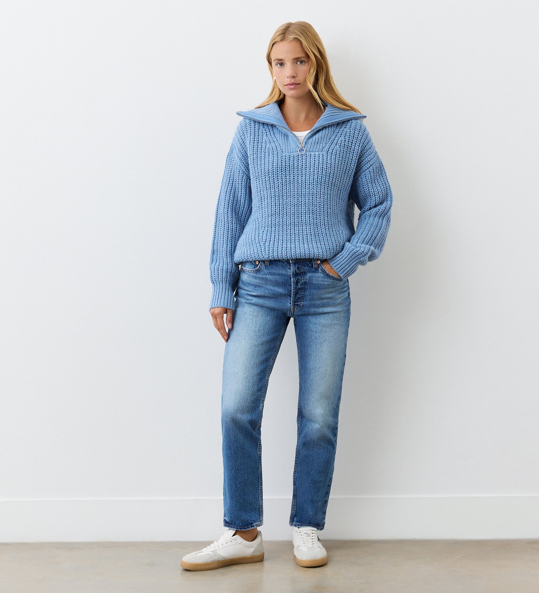 Women's Jumper - Denim Blue Half Zip Funnel Neck - Wilma - product view 2