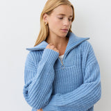 Women's Jumper - Denim Blue Half Zip Funnel Neck - Wilma - product view 3