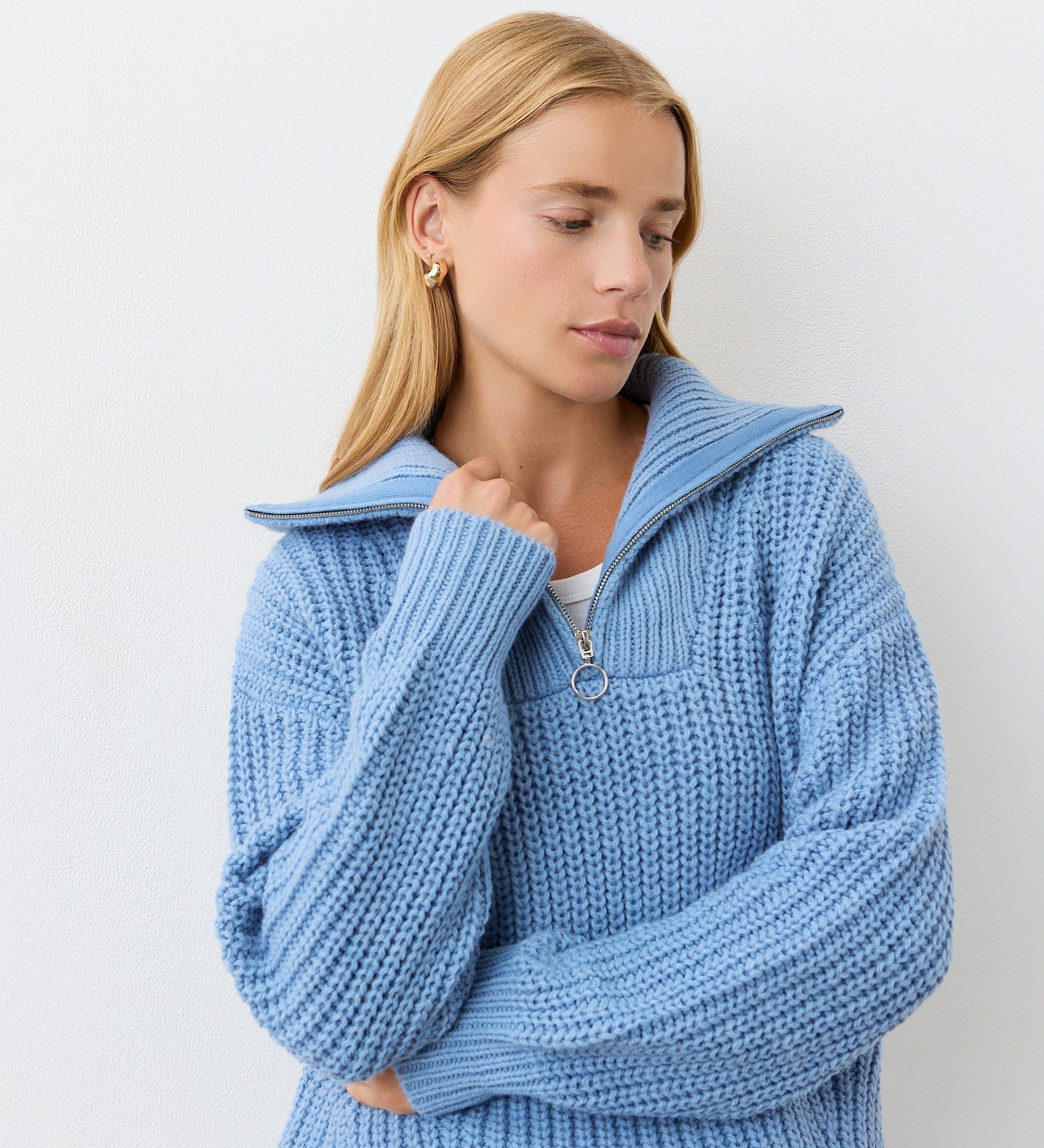 Women's Jumper - Denim Blue Half Zip Funnel Neck - Wilma - product view 3