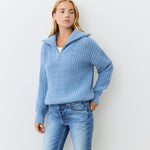 Women's Jumper - Denim Blue Half Zip Funnel Neck - Wilma - product view 1