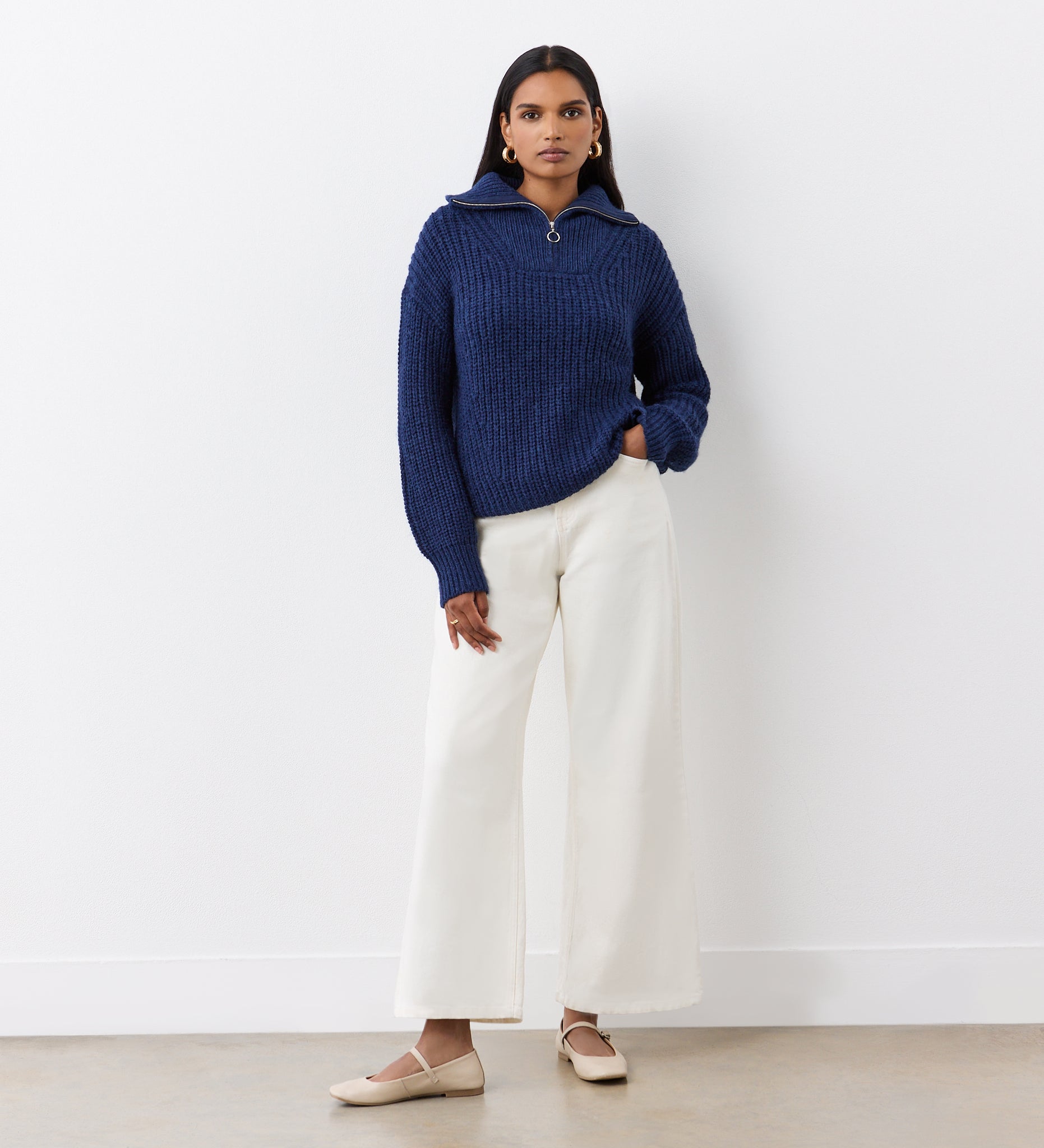 Women's Jumper - Navy Half Zip Funnel Neck - Wilma - product view 3