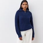 Women's Jumper - Navy Half Zip Funnel Neck - Wilma - product view 1