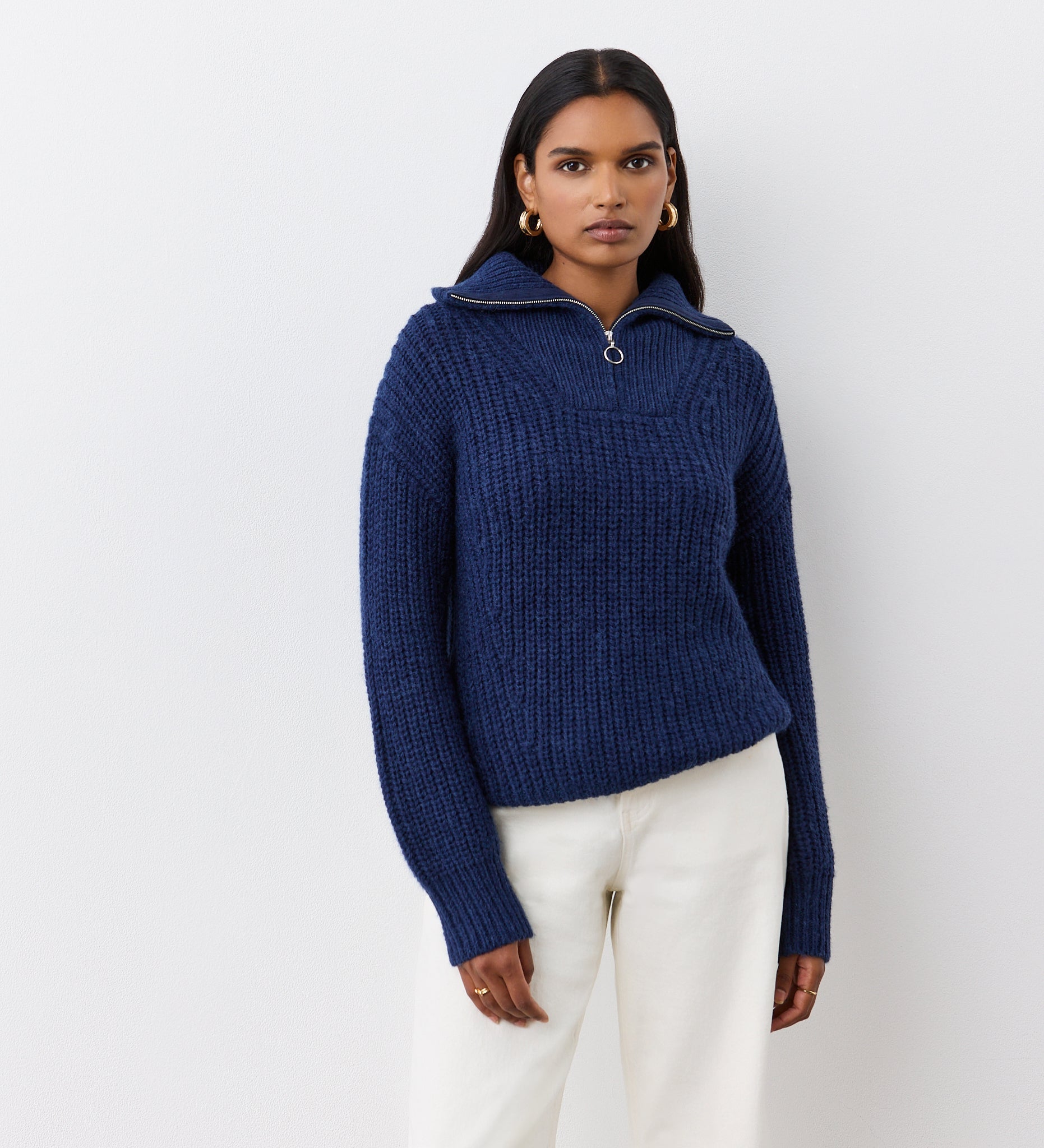 Women's Jumper - Navy Half Zip Funnel Neck - Wilma - product view 1