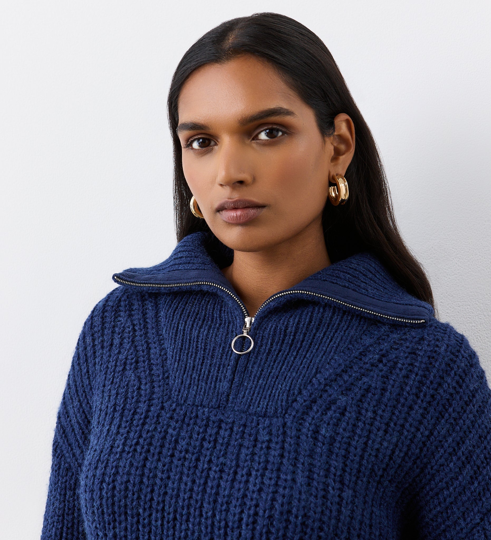 Women's Jumper - Navy Half Zip Funnel Neck - Wilma - product view 2