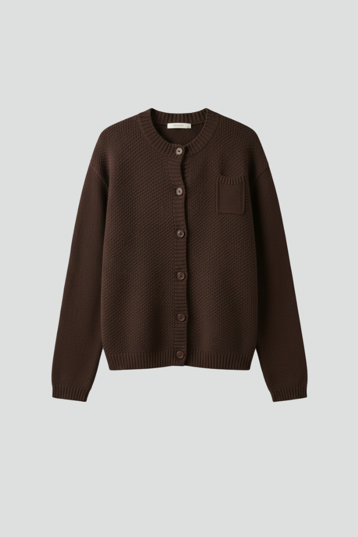 Women’s Knitted Cardigan with Round Neck and Button Front