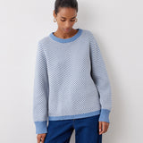 Women's Jumper - Blue Chevron Cotton Crew Neck - Stella - product view 1