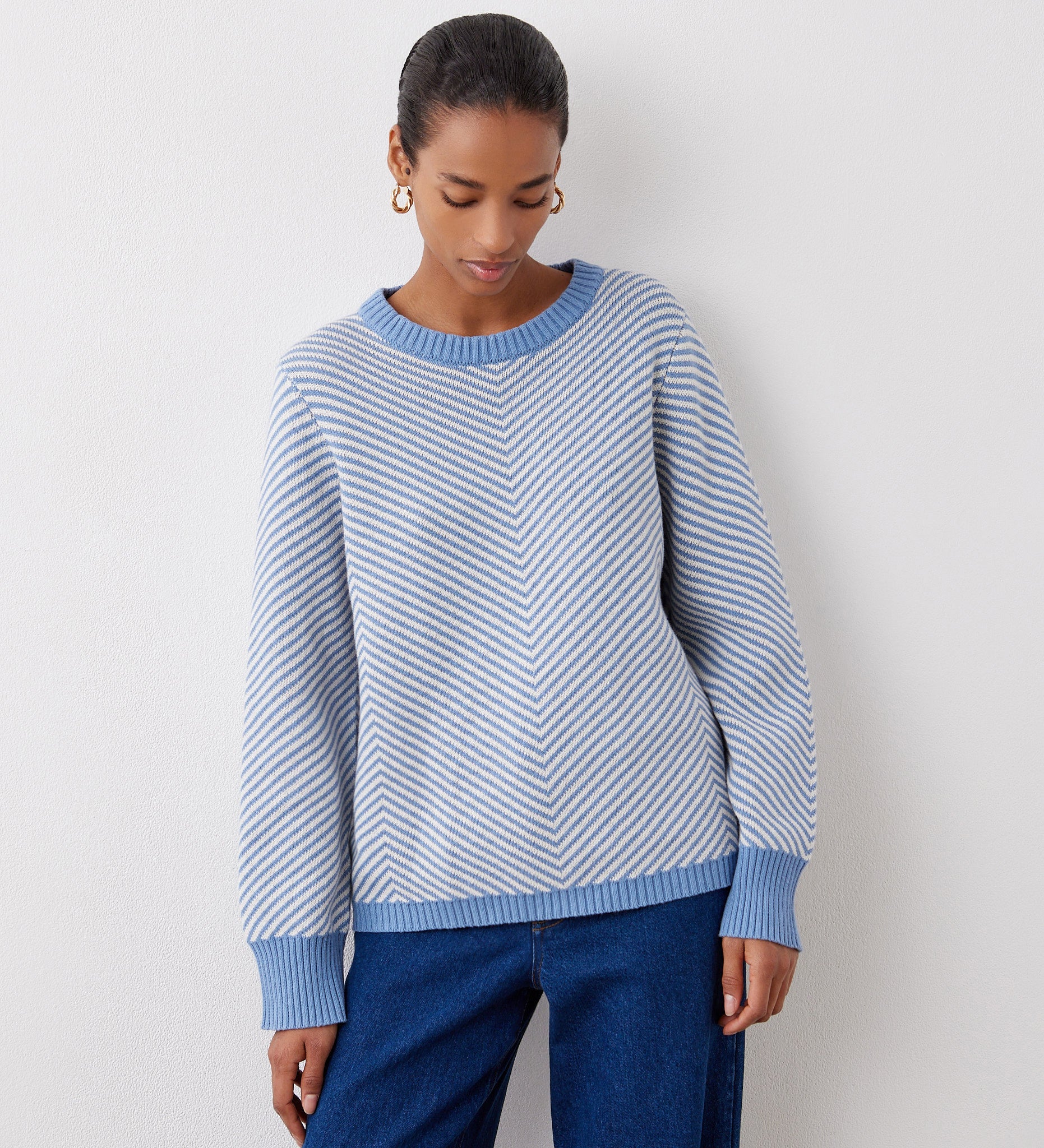 Women's Jumper - Blue Chevron Cotton Crew Neck - Stella - product view 1