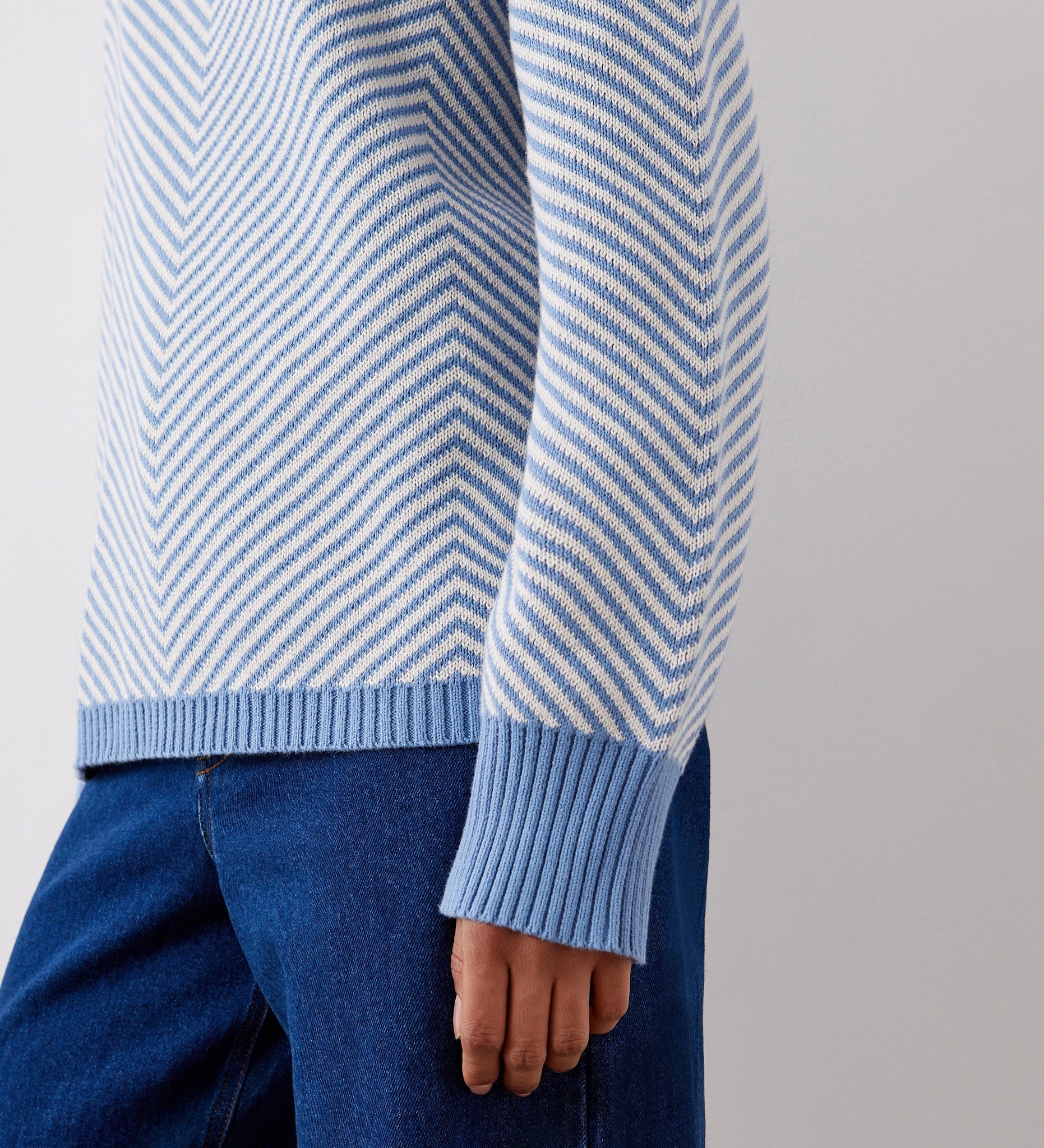 Women's Jumper - Blue Chevron Cotton Crew Neck - Stella - product view 2