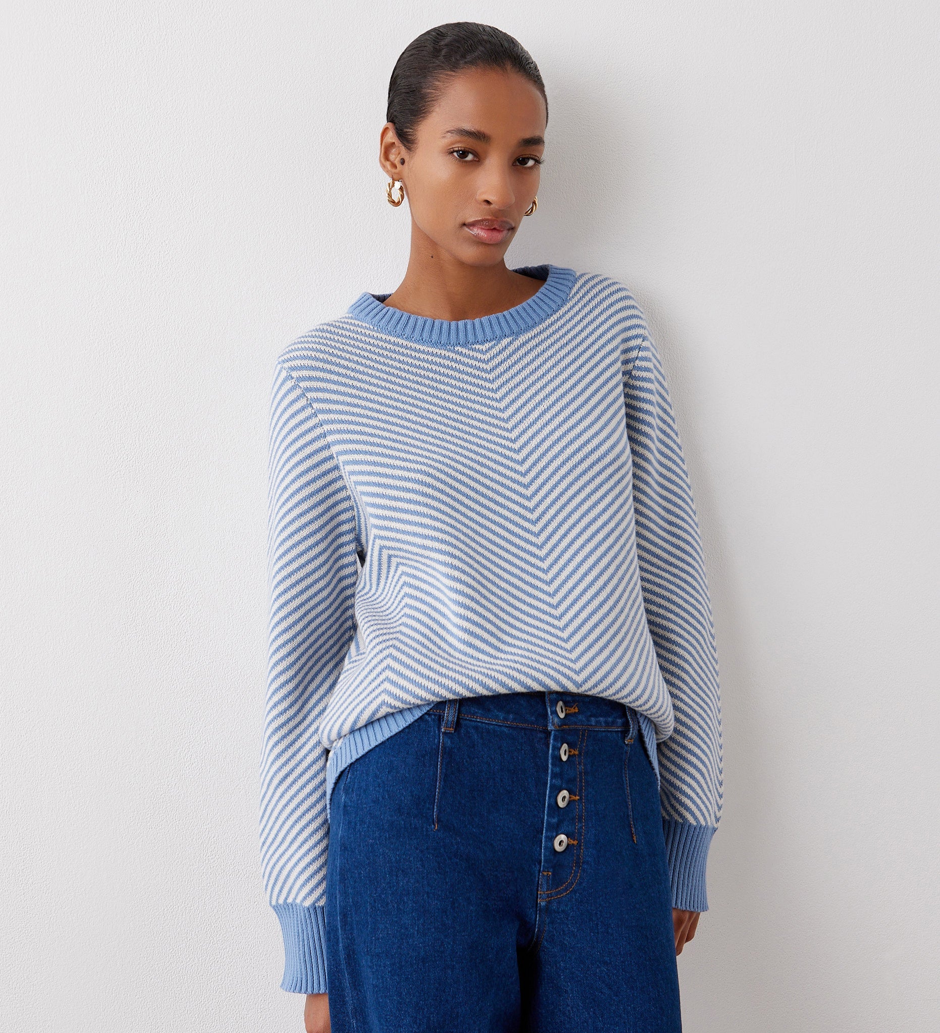 Women's Jumper - Blue Chevron Cotton Crew Neck - Stella - product view 3