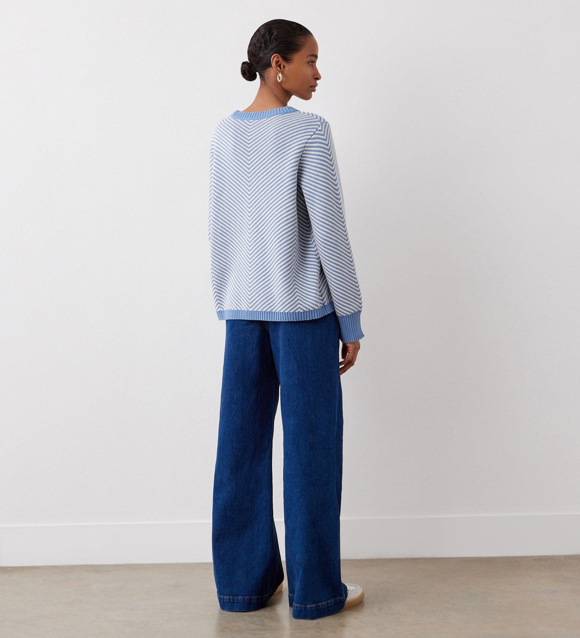 Women's Jumper - Blue Chevron Cotton Crew Neck - Stella - product view 4