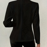 Elegant Cable Knit Cropped Jacket for Women with Stand Collar Long Sleeve Button Front Fitted Style
