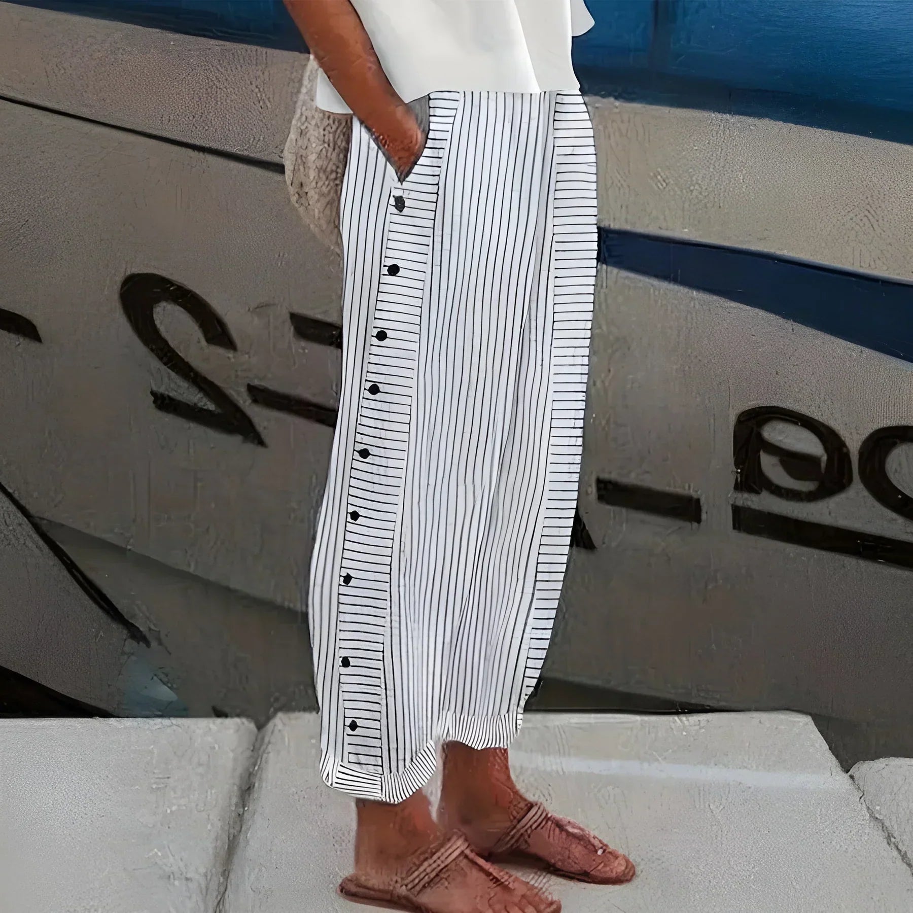 Women's Trousers - Lightweight Stripe Buttoned - Kendall - product view 3