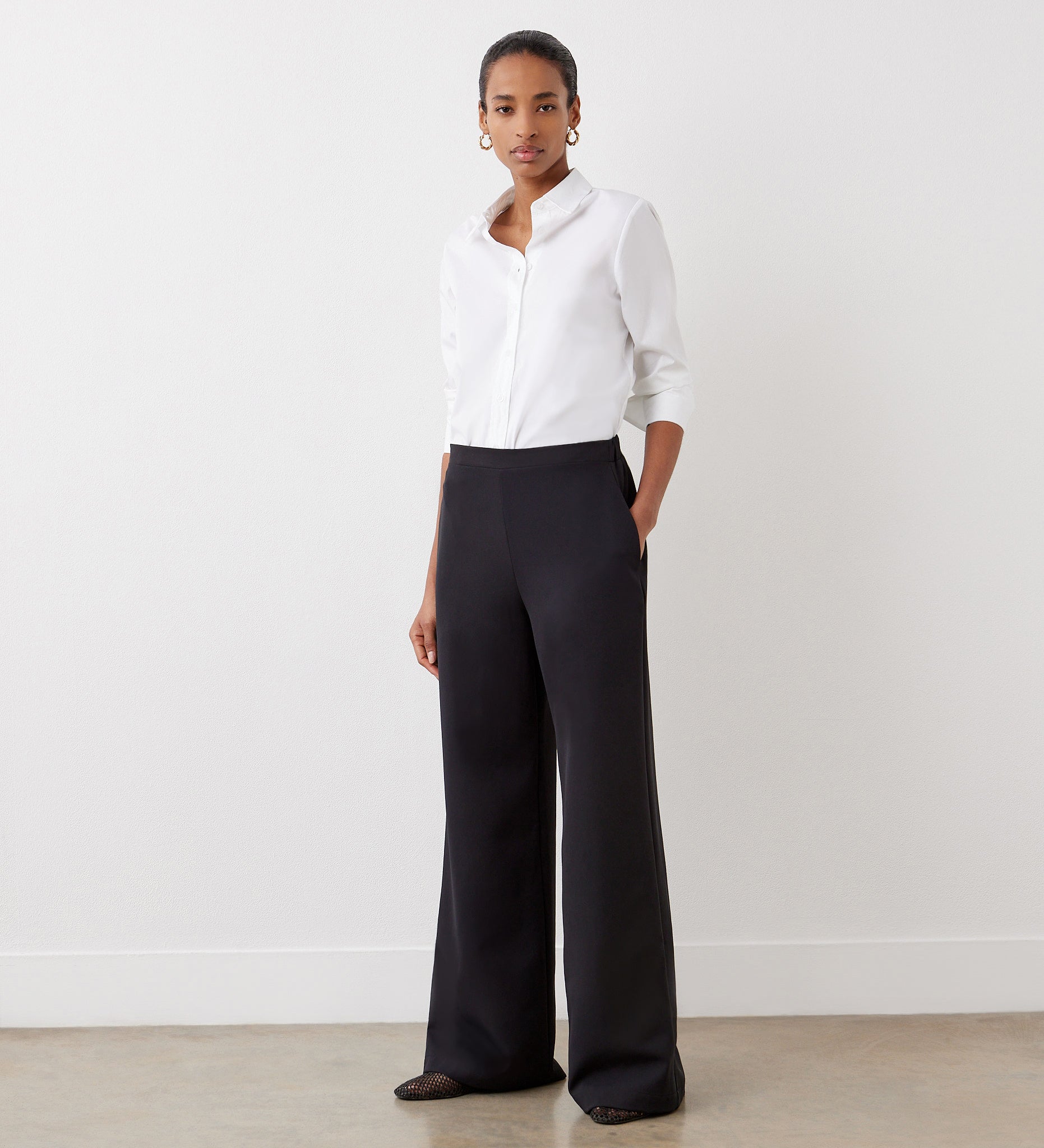 Women's Trousers - Black Satin Back Crepe Wide Leg - Nat - product view 1