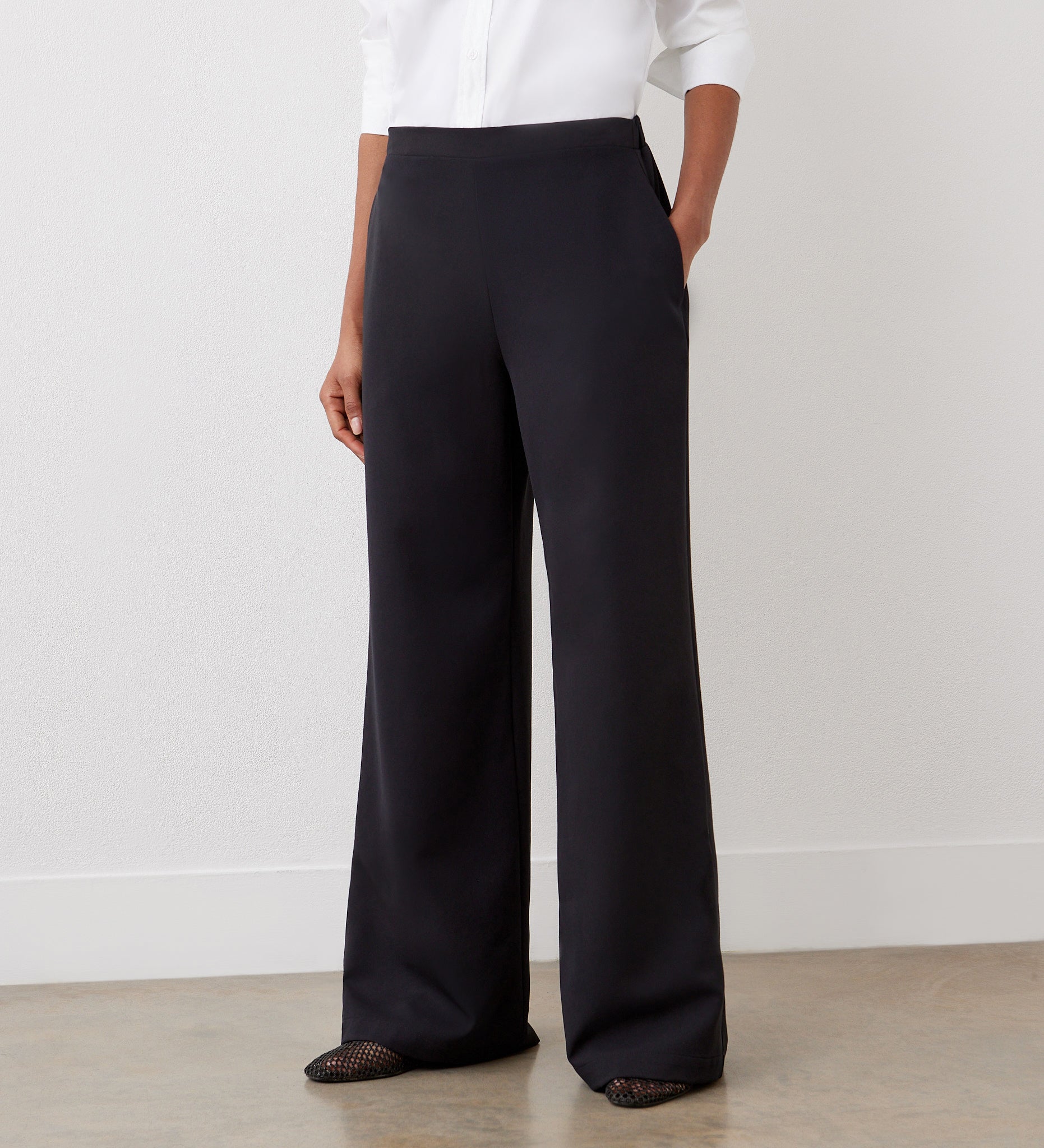 Women's Trousers - Black Satin Back Crepe Wide Leg - Nat - product view 2