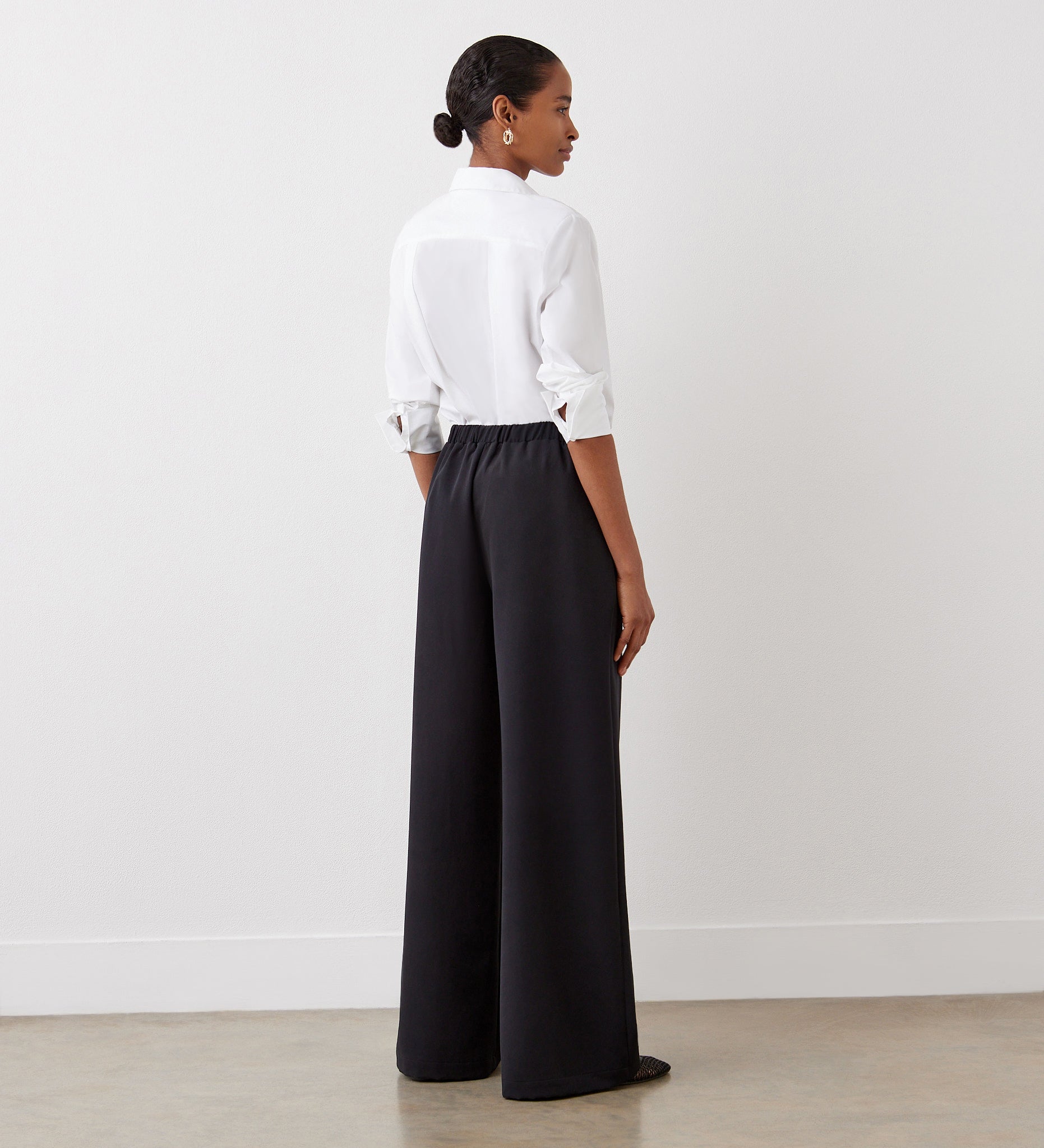 Women's Trousers - Black Satin Back Crepe Wide Leg - Nat - product view 4