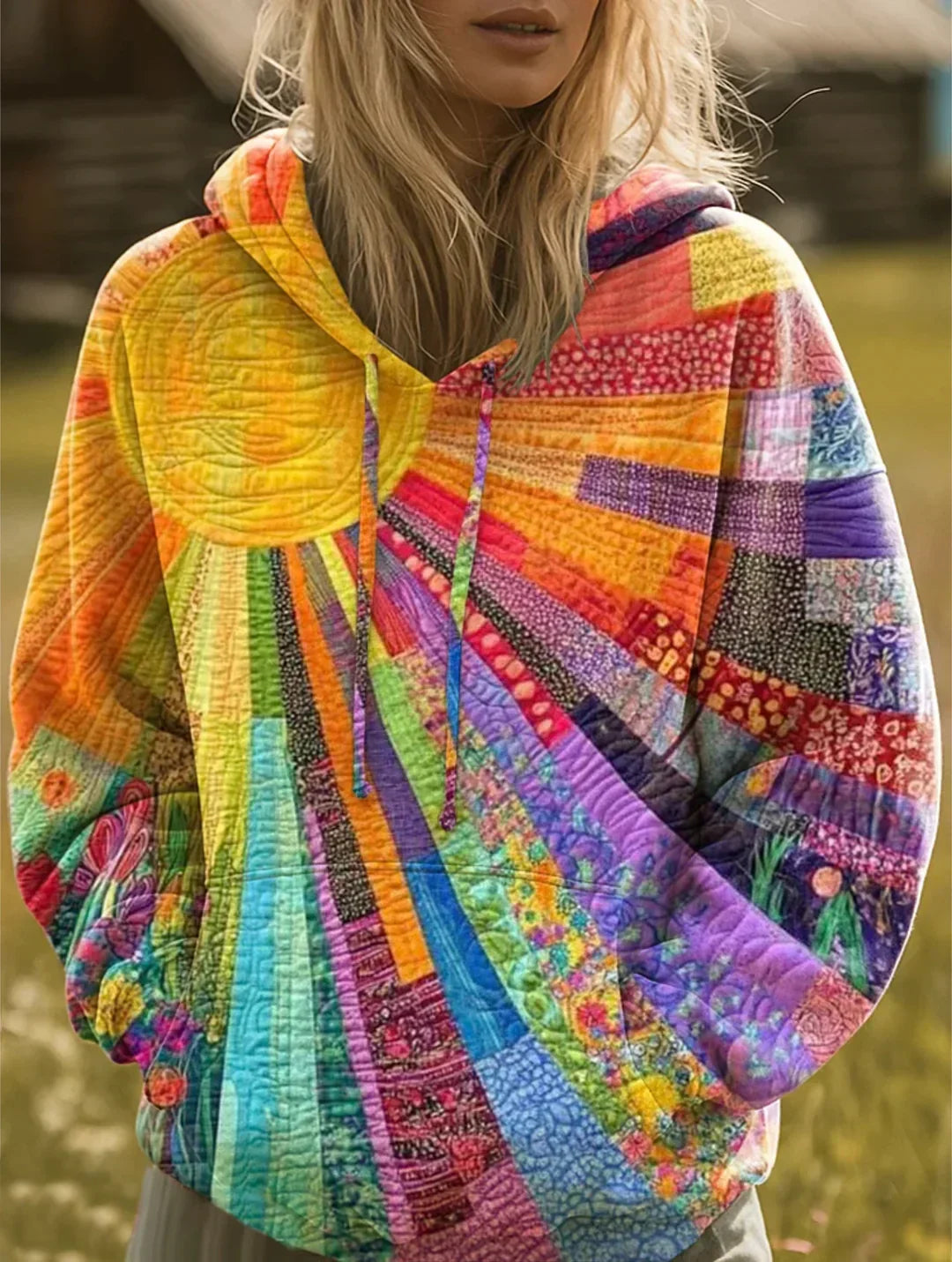 Women's Hoodie - Vibrant Patchwork Bohemian - Madison - product view 1