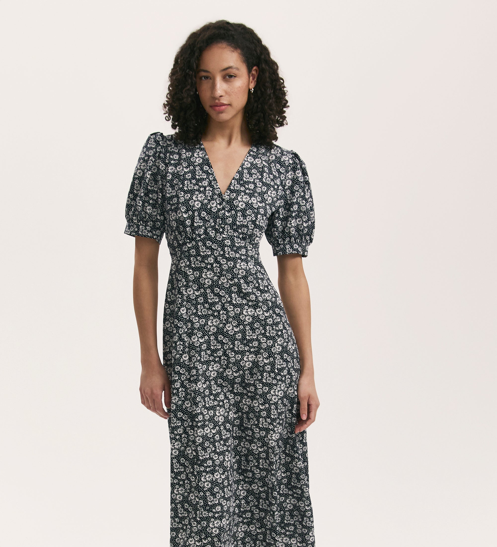 Women's Midi Dress - Navy Daisy Crepe Tea - Colette - product view 3