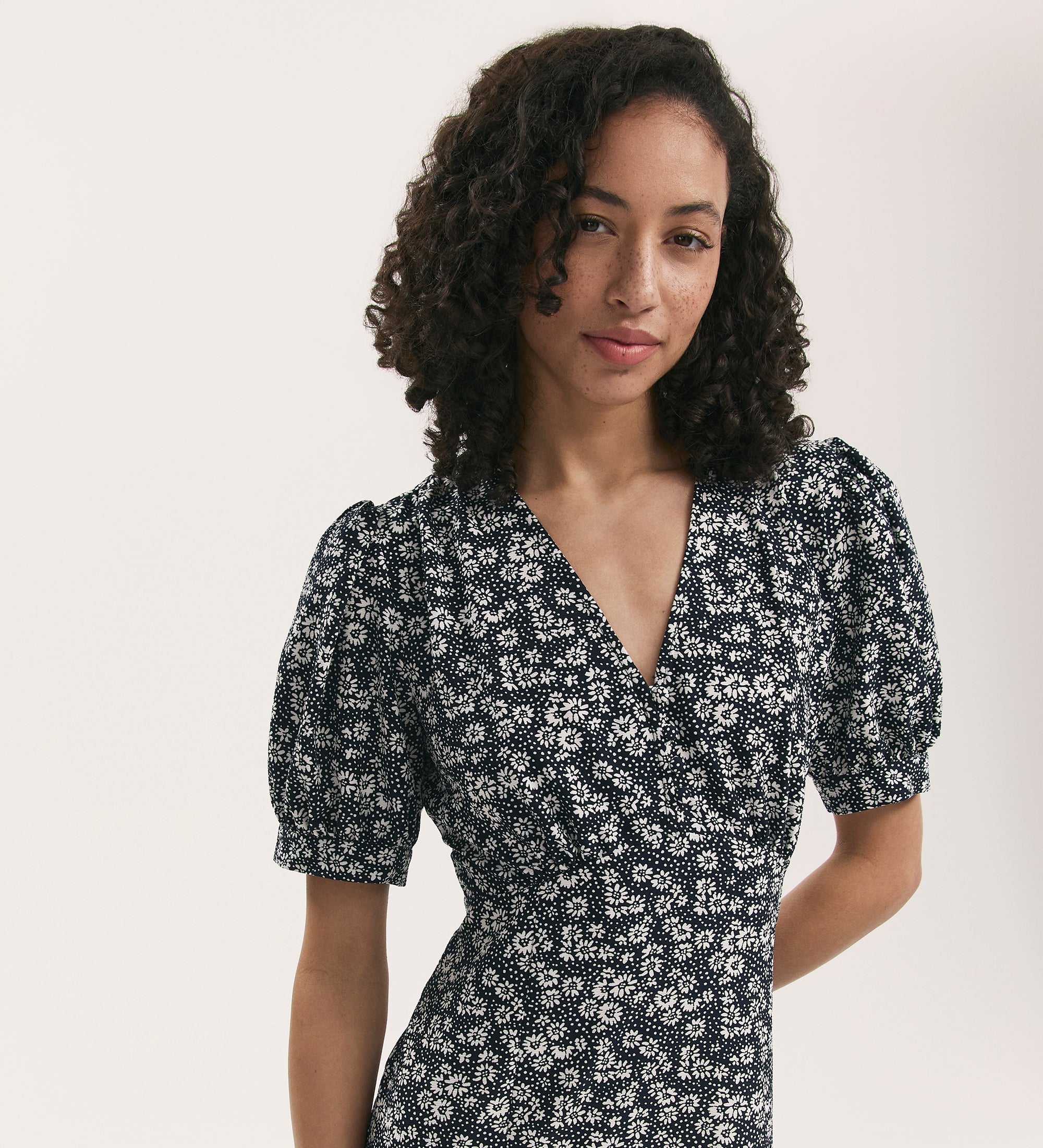 Women's Midi Dress - Navy Daisy Crepe Tea - Colette - product view 2