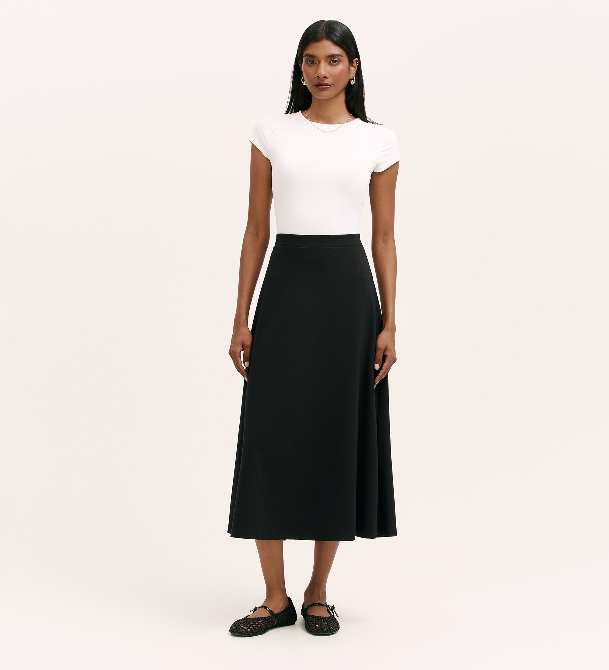 Women's Skirt - Black Ponte Jersey Midi - Ruth - product view 1