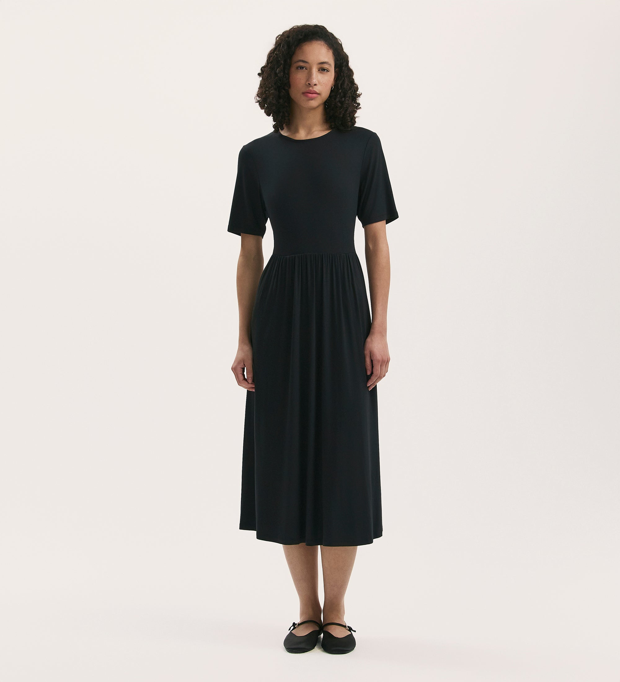 Women's Midi Dress - Black Jersey T-Shirt - Kathryn - product view 1