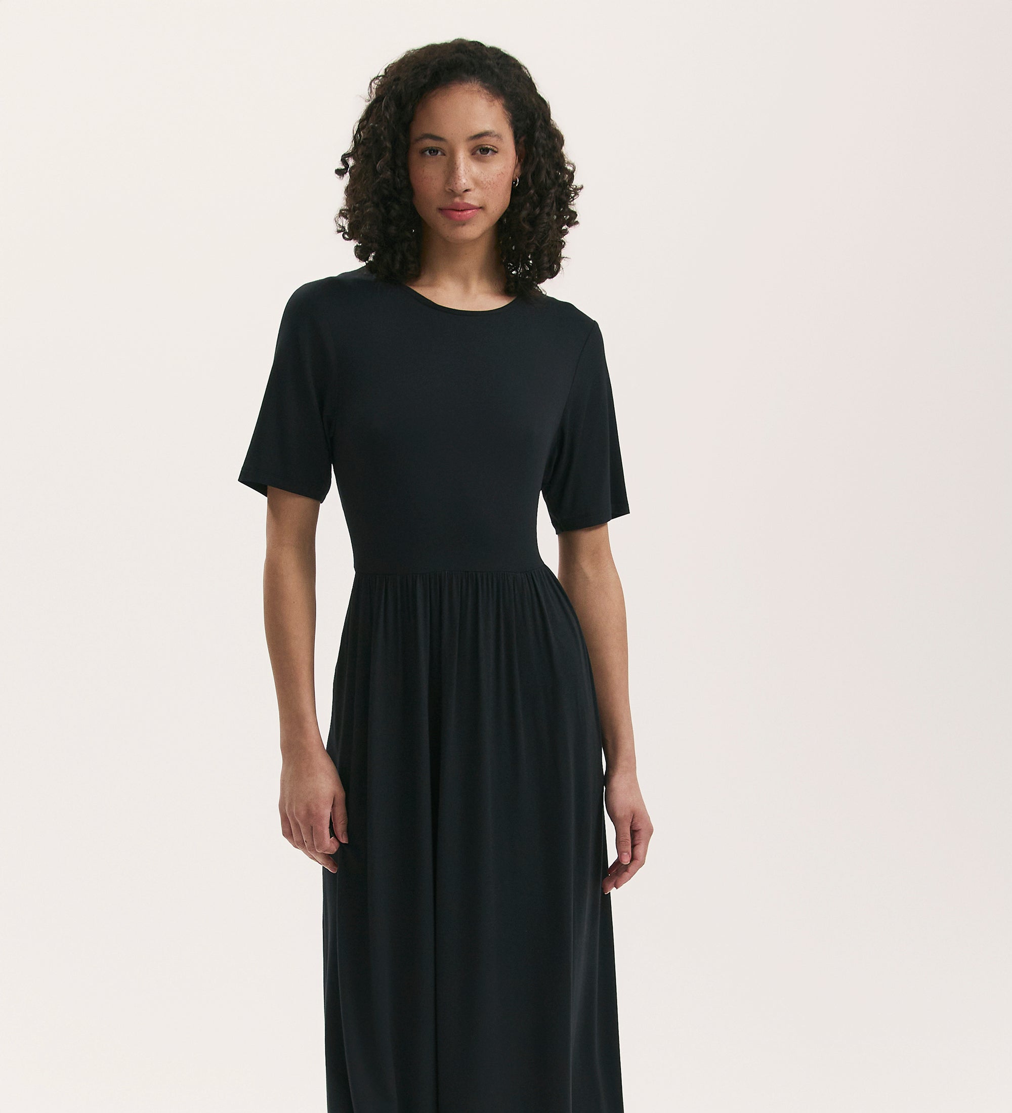 Women's Midi Dress - Black Jersey T-Shirt - Kathryn - product view 2