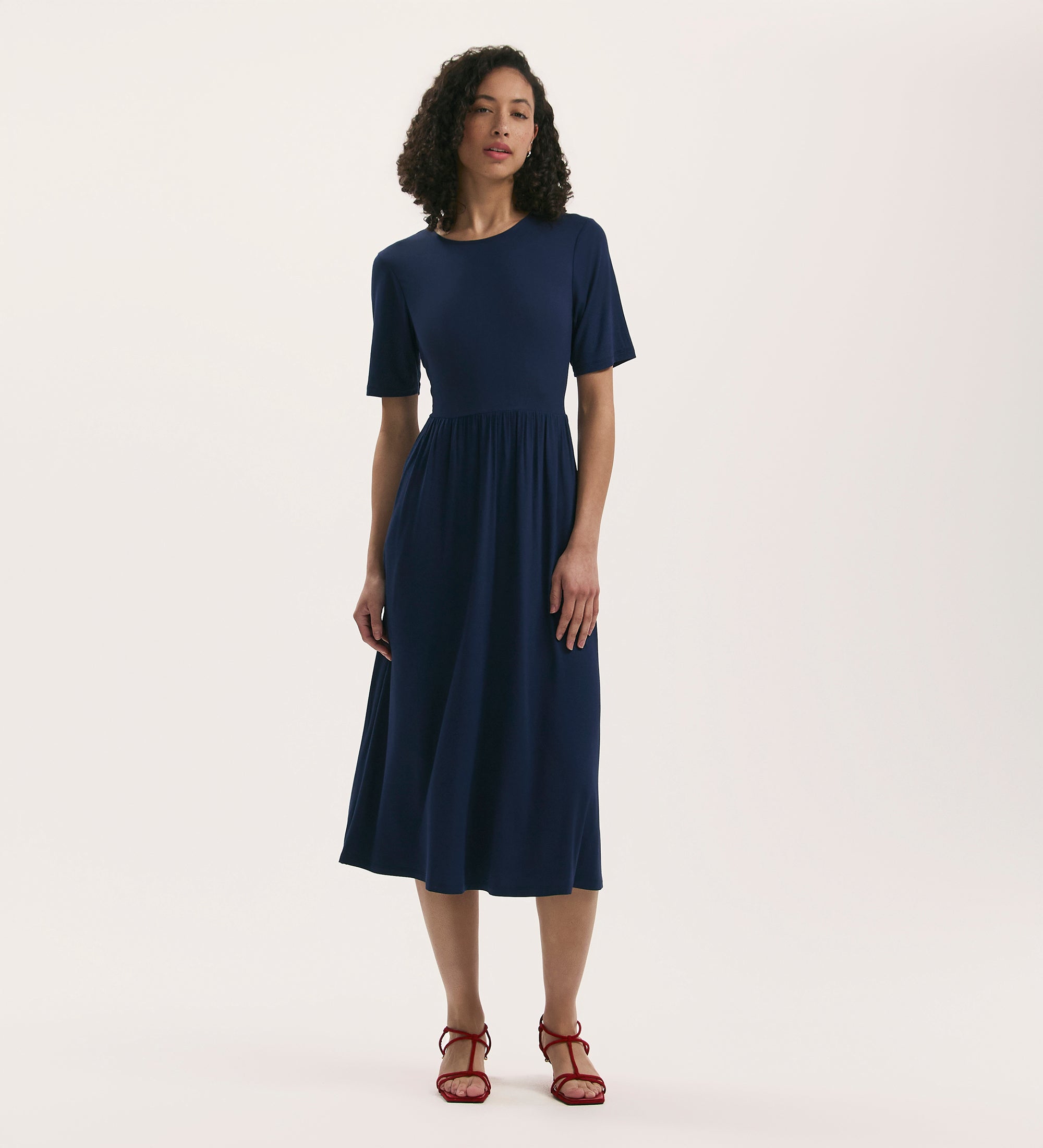 Women's Midi Dress - Navy Jersey T-Shirt - Kathryn - product view 1