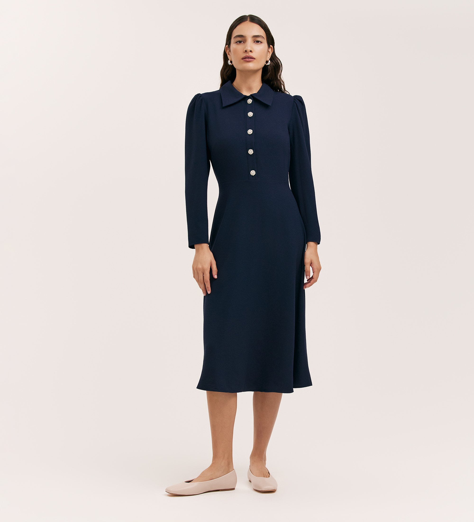 Women's Midi Dress - Navy Crepe - Lucia - product view 1