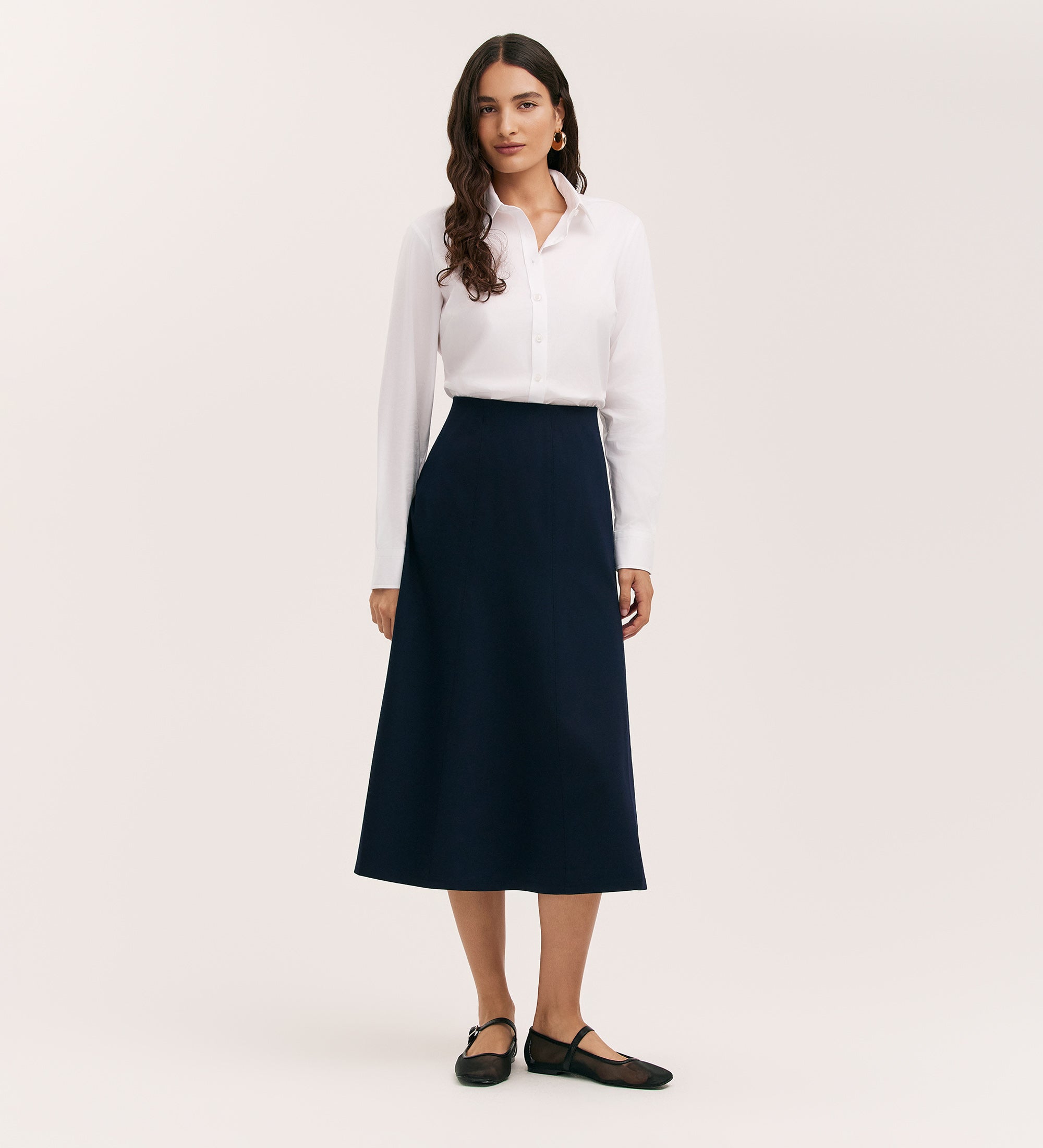 Women's Skirt - Navy Ponte Jersey Midi - Mae - product view 1