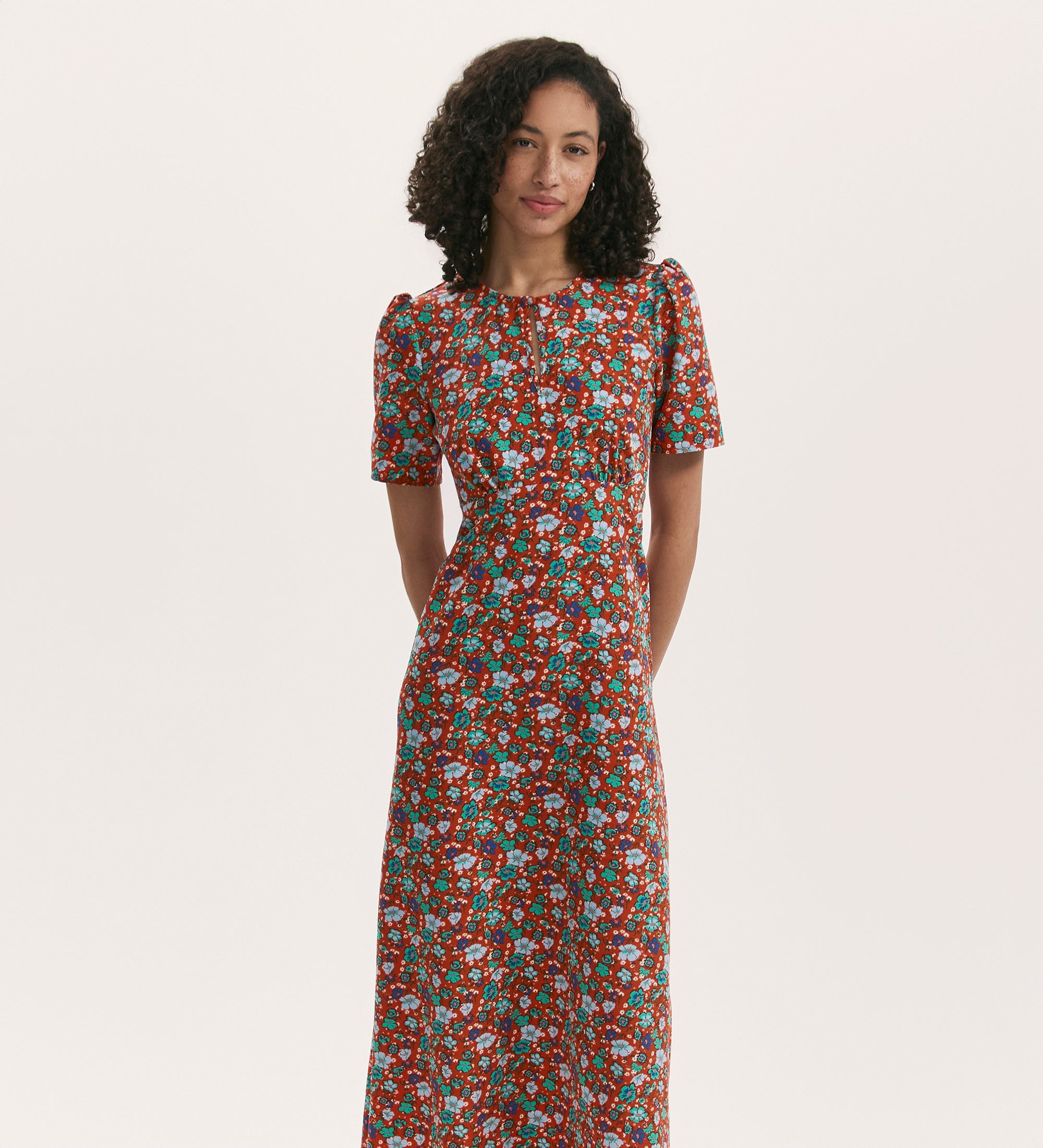 Women's Midi Dress - Red Ditsy Crepe Tea - Marie - product view 3