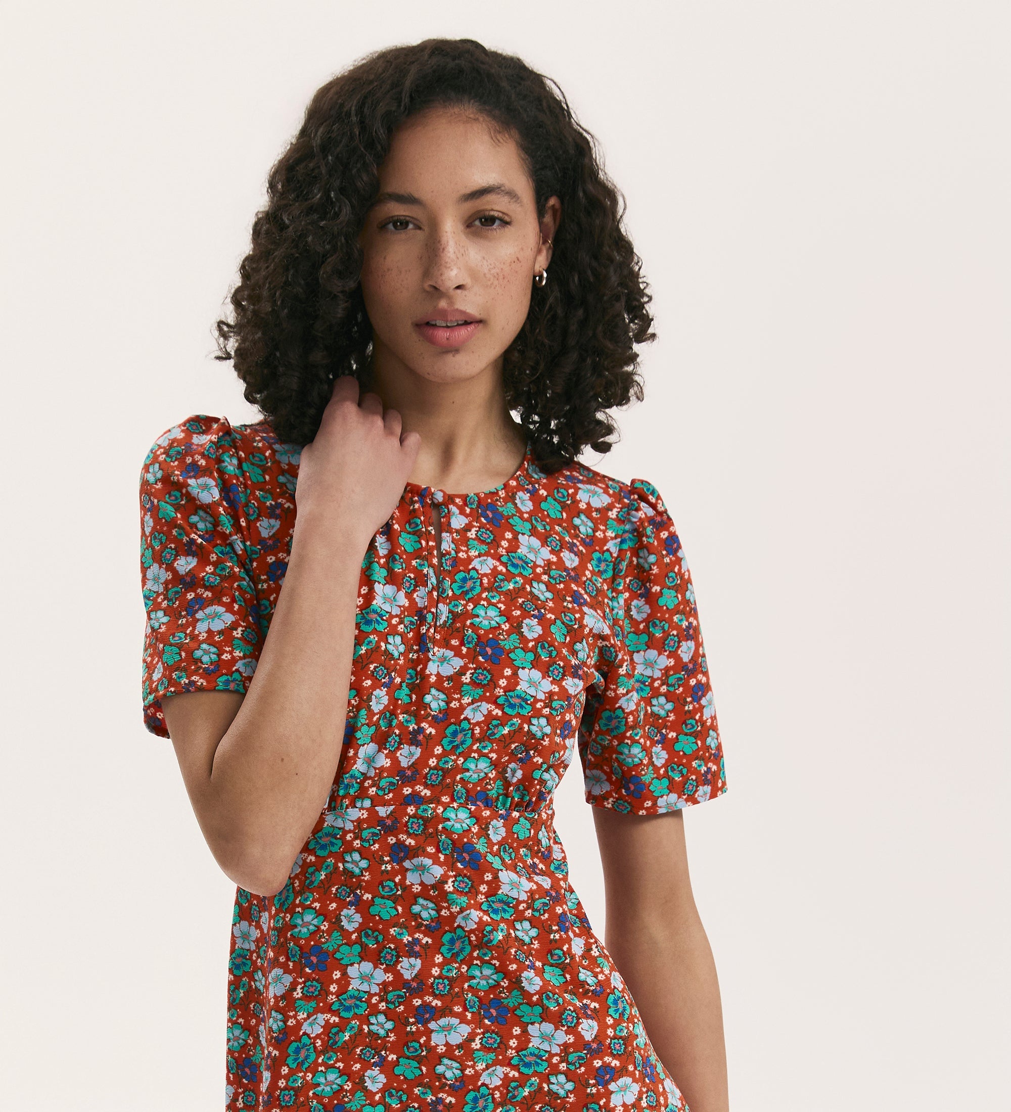 Women's Midi Dress - Red Ditsy Crepe Tea - Marie - product view 2