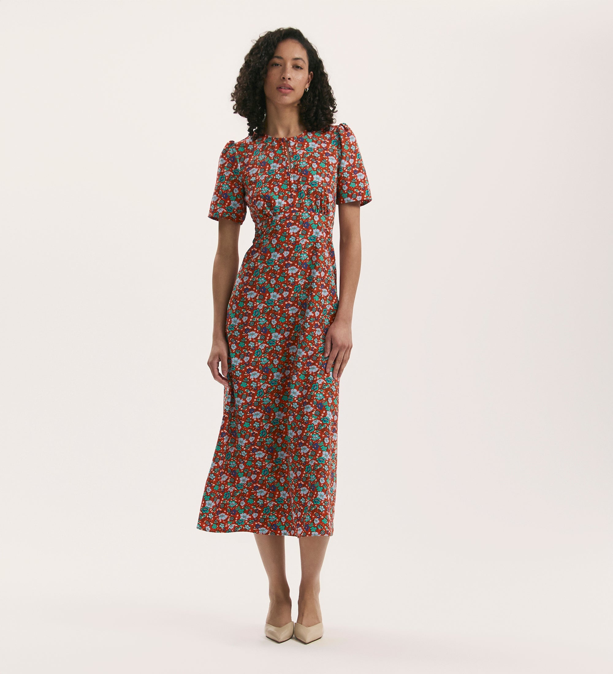 Women's Midi Dress - Red Ditsy Crepe Tea - Marie - product view 1