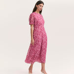 Women's Midi Dress - Pink Leopard Chiffon Tea - Mela - product view 1