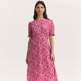Women's Midi Dress - Pink Leopard Chiffon Tea - Mela - product view 2