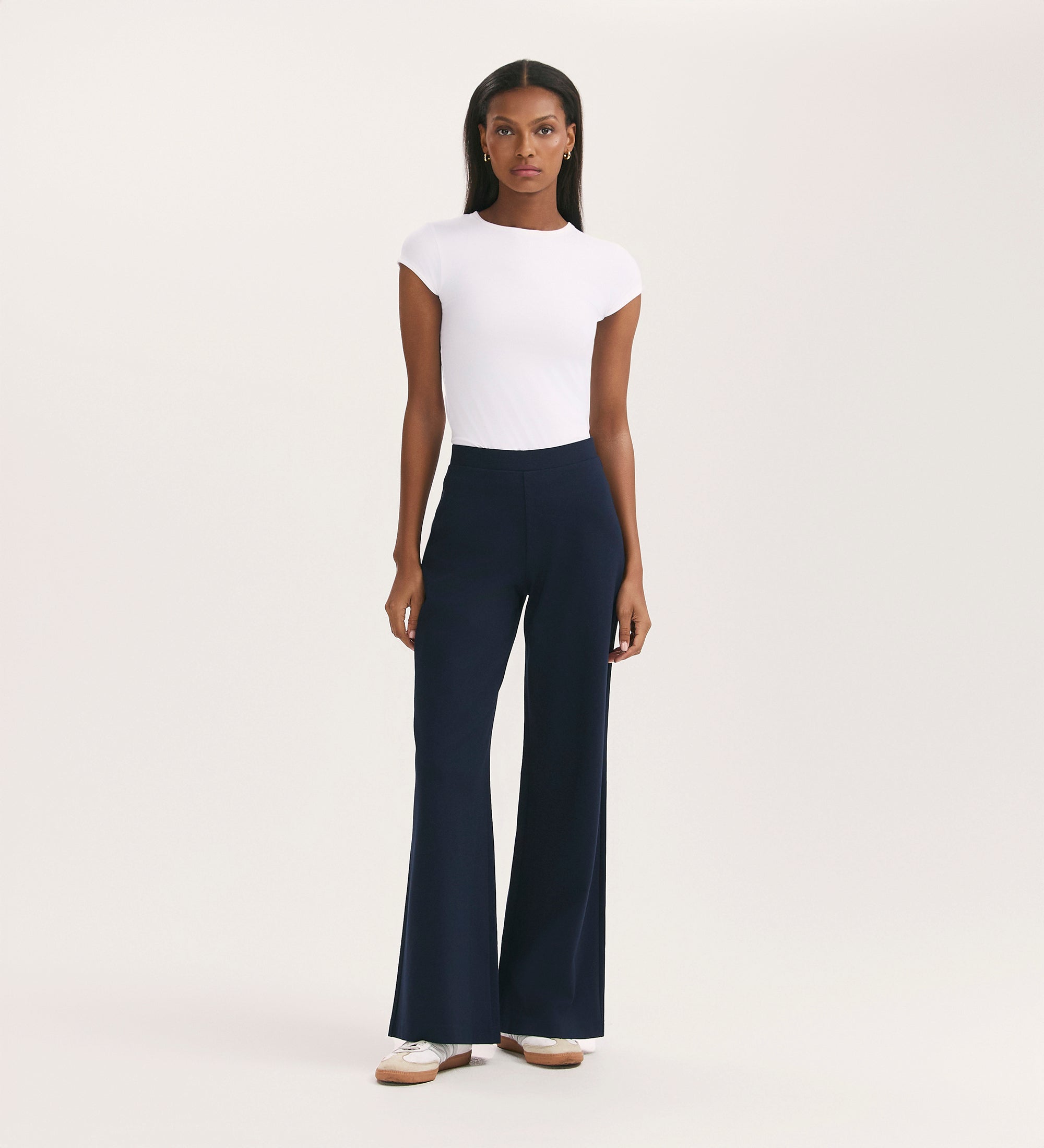 Women's Trousers - Navy Ponte Jersey Wide Leg - Reyna - product view 1