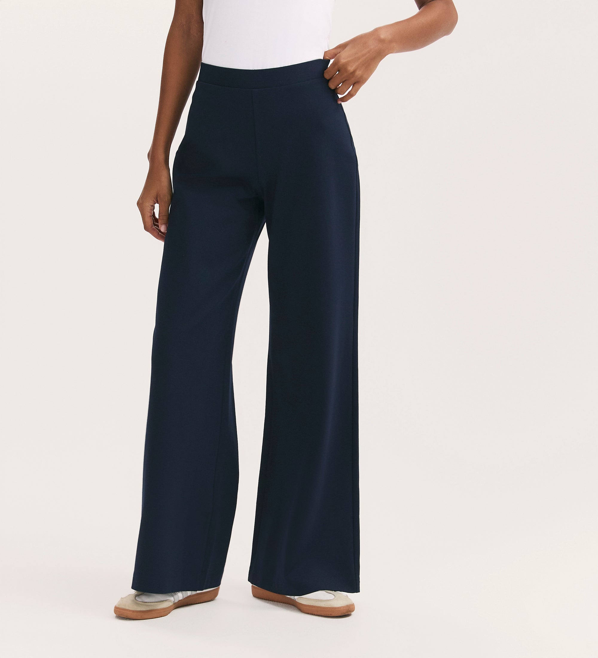 Women's Trousers - Navy Ponte Jersey Wide Leg - Reyna - product view 3