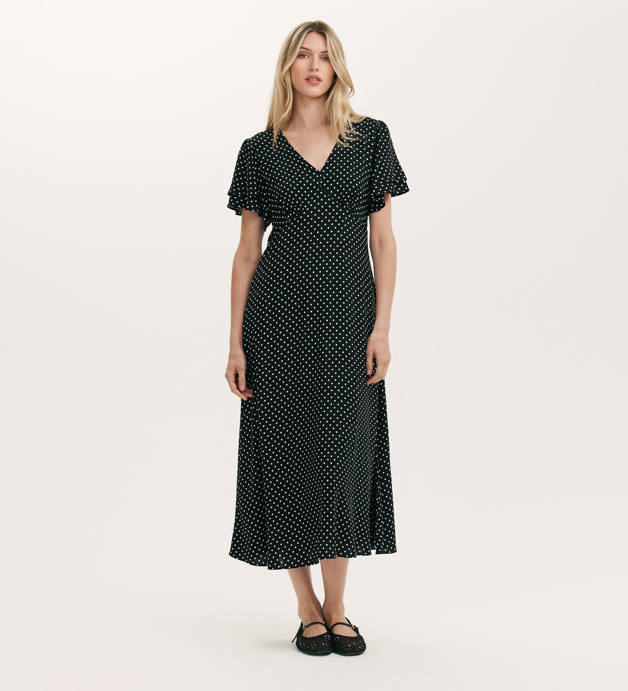 Women's Midi Dress - Black Polka Dot Tea - Saskia - product view 1