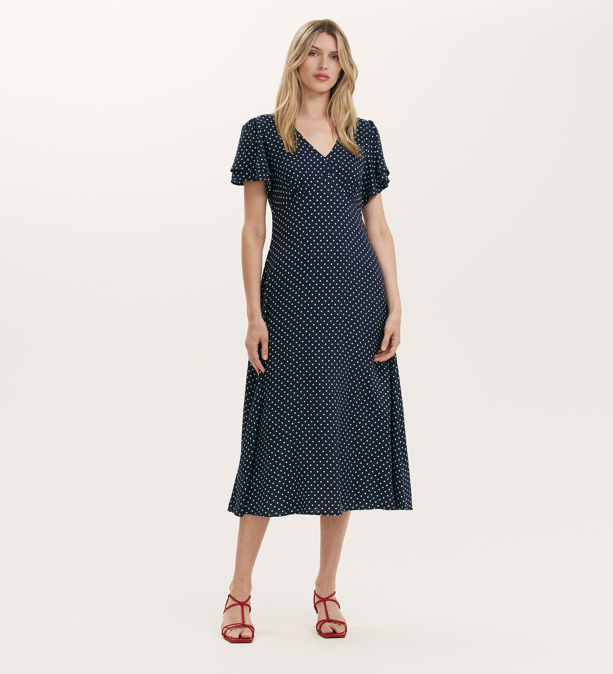 Women's Midi Dress - Navy Polka Dot Tea - Saskia - product view 3