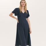 Women's Midi Dress - Navy Polka Dot Tea - Saskia - product view 2