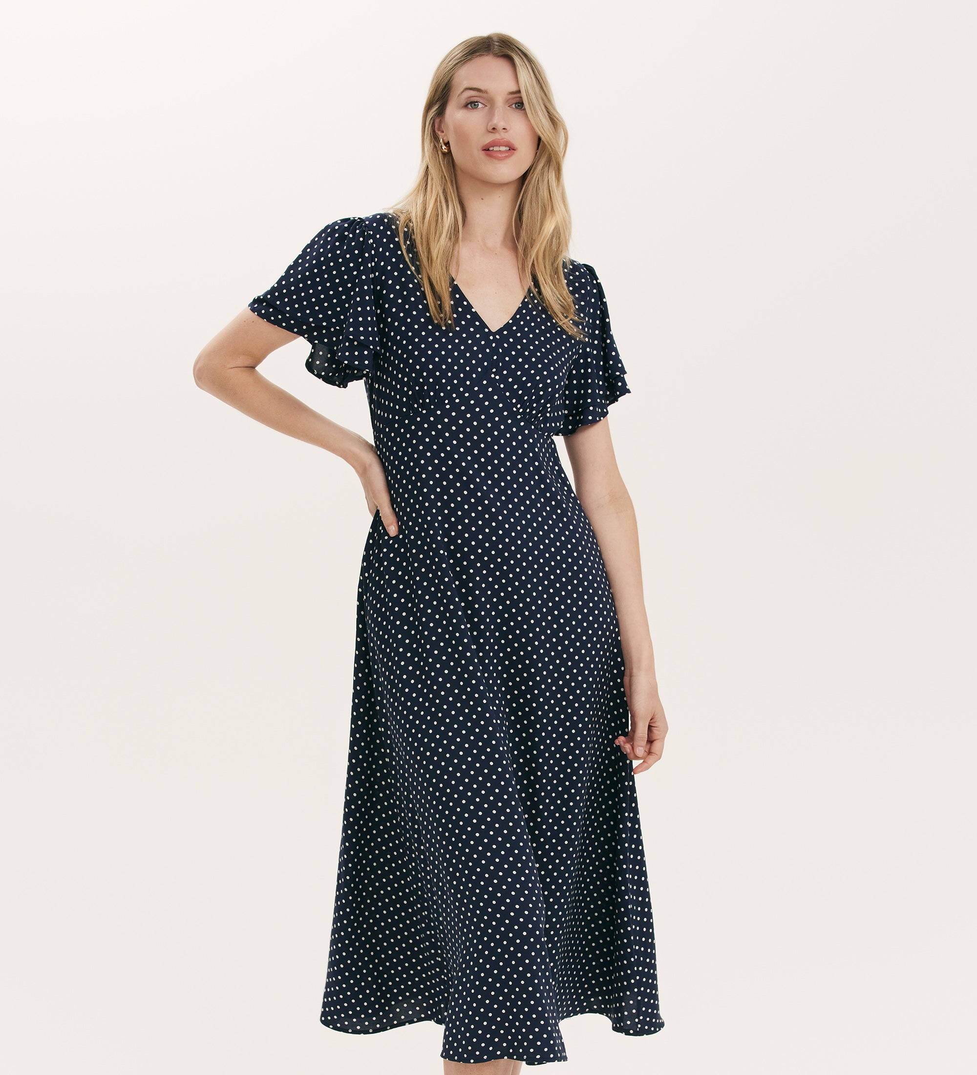 Women's Midi Dress - Navy Polka Dot Tea - Saskia - product view 2