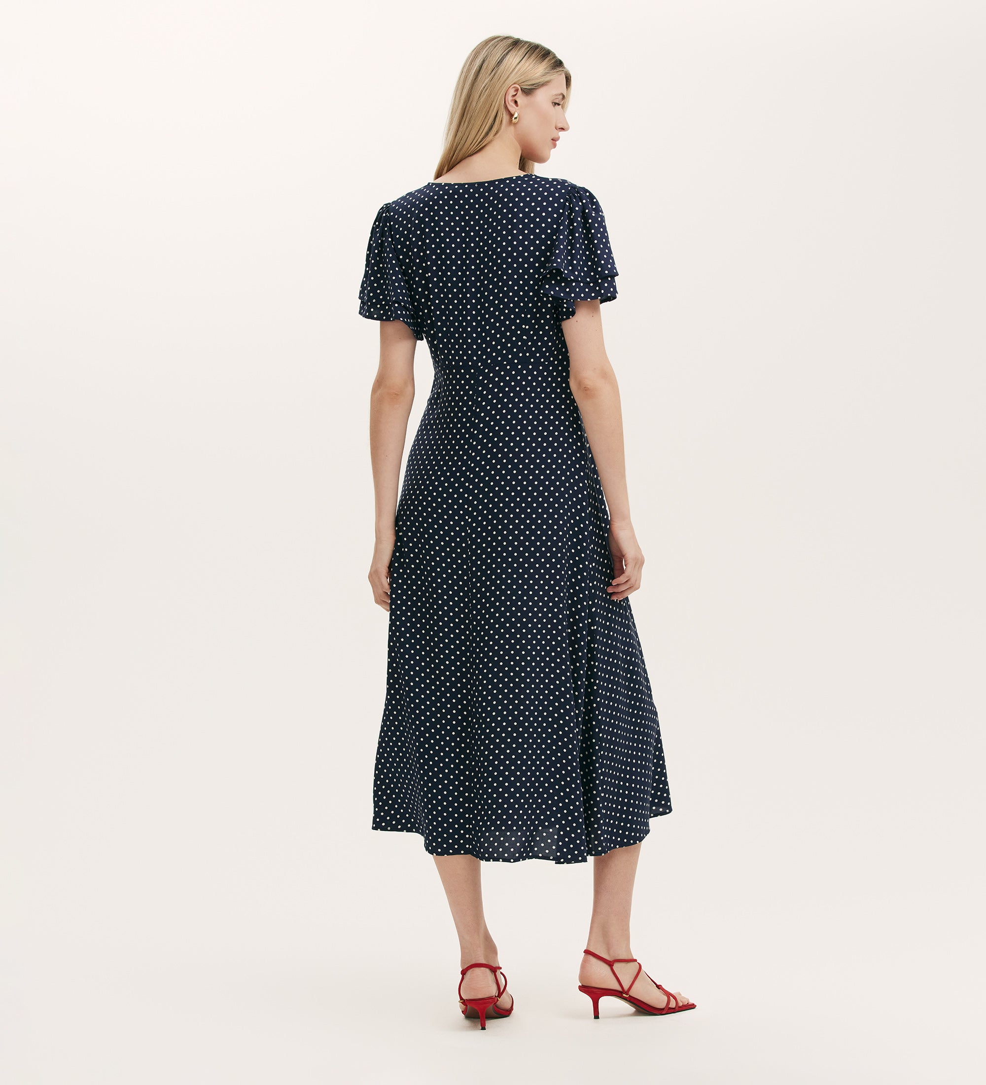 Women's Midi Dress - Navy Polka Dot Tea - Saskia - product view 5