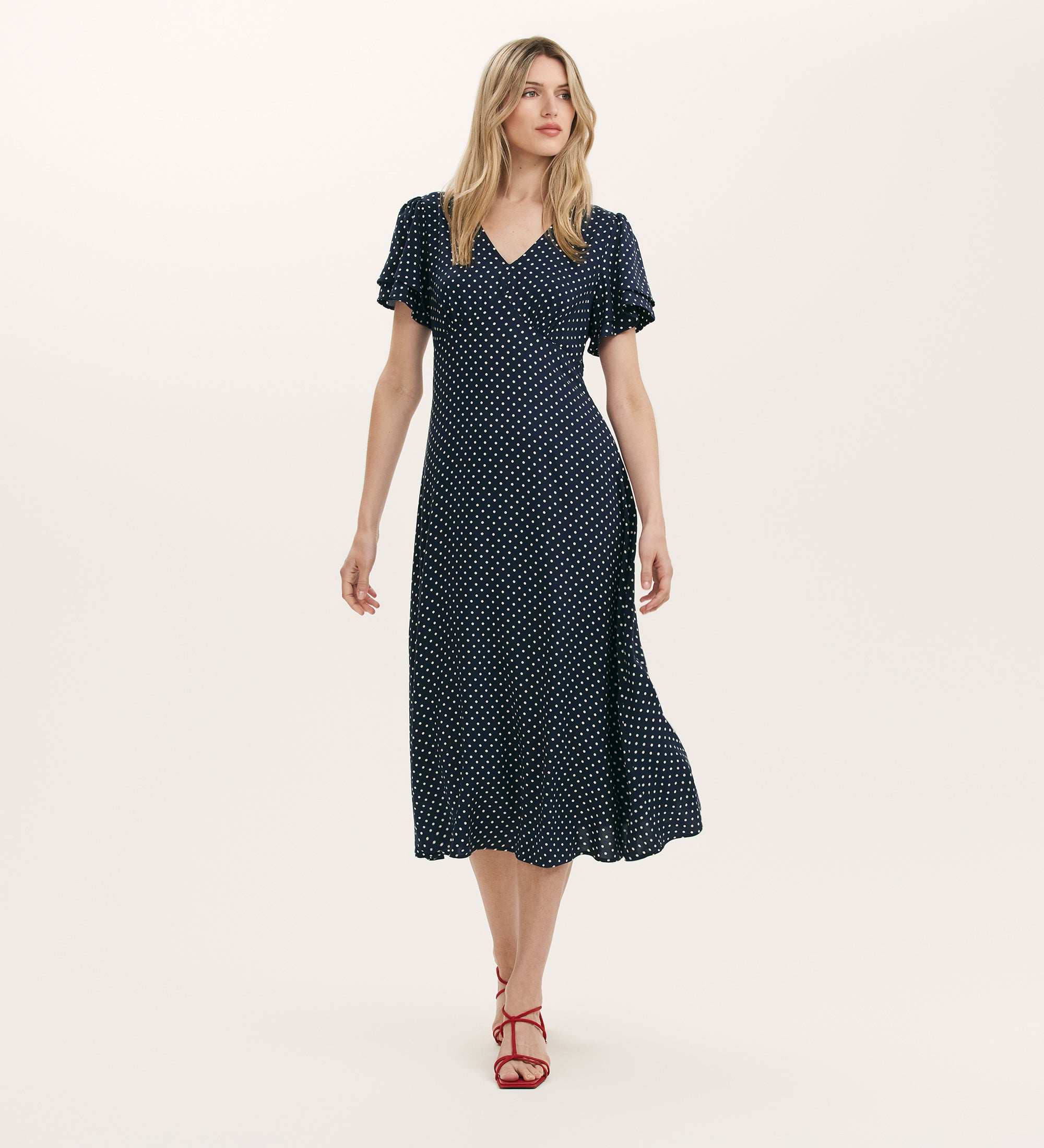 Women's Midi Dress - Navy Polka Dot Tea - Saskia - product view 1