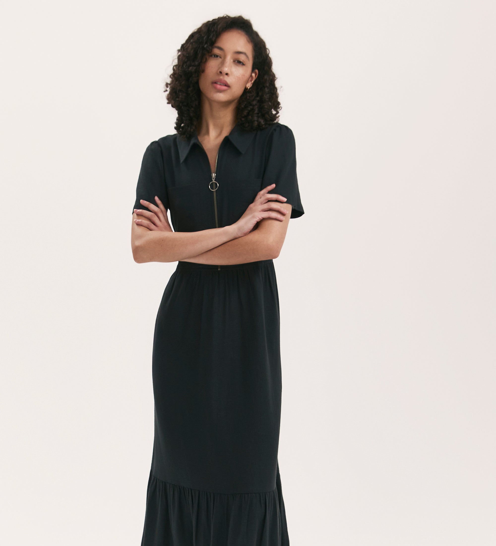 Women's Midi Dress - Black Linen Blend Shirt - Tania - product view 3